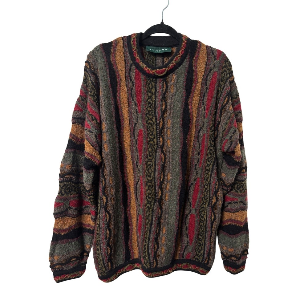 Tundra Canada Mens Large Wool Blend 3D Textured Knit Sweater Vintage Coogi Style